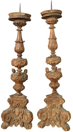 PAIR OF ITALIAN CARVED WOOD PICKETS  3798a1