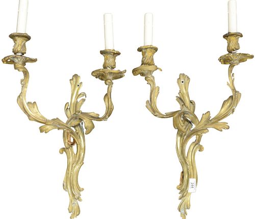 PAIR OF LOUIS XV BRASS WALL SCONCES  3798ac