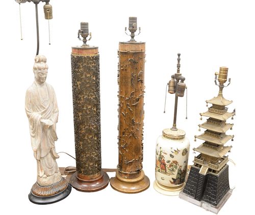 GROUP OF FIVE TABLE LAMPS, TO INCLUDE