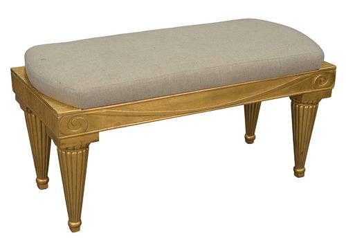 GILTWOOD BENCH, HAVING UPHOLSTERED