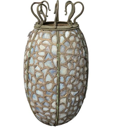 LEADED GLASS AND BRONZE LANTERN 3798d1
