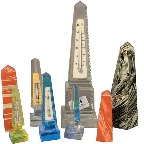 GROUP OF EIGHT MARBLE AND CRYSTAL OBELISKS