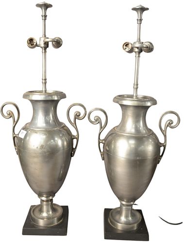 PAIR OF SILVERED BRONZE URN FORM 3798db