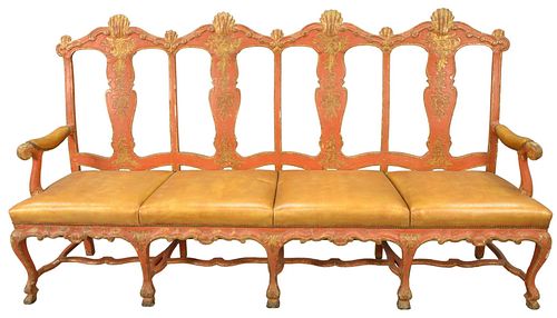 FOUR SEAT SETTEE RED WITH GILT  3798fa