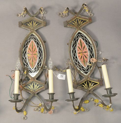 PAIR OF TOLE AND REVERSE GLASS