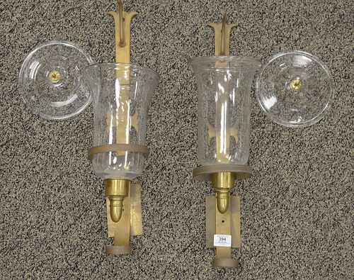 PAIR OF GLASS AND BRASS MOUNTED