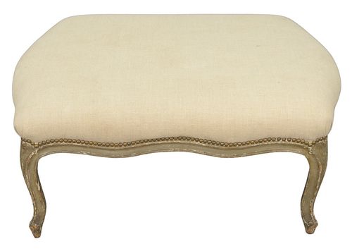 LOUIS XV PAINTED BENCH, NEWLY UPHOLSTERED,