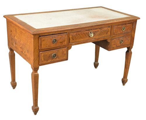 FRENCH INLAID DESK, HAVING LEATHER