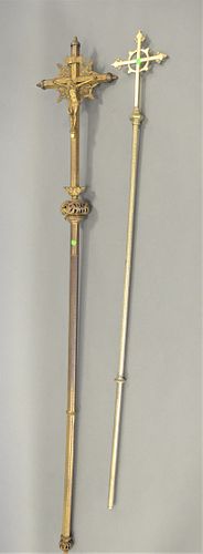 TWO CEREMONIAL BRASS CRUCIFIXES,