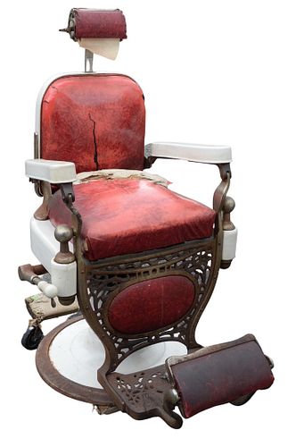 THEO KOCH BARBER CHAIR, HAVING PORCELAIN