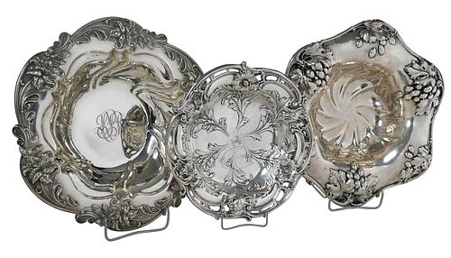THREE STERLING BOWLS WITH FLORAL
