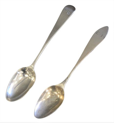 TWO EARLY SILVER TEASPOONS, ONE