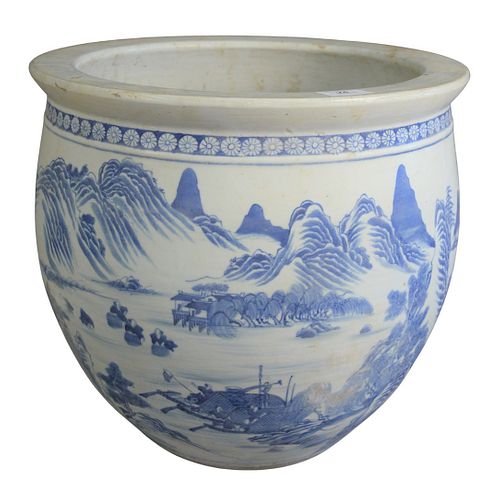 CHINESE BLUE AND WHITE PLANTER HAVING