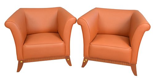 PAIR OF LEATHER UPHOLSTERED ARMCHAIRS  379a5b