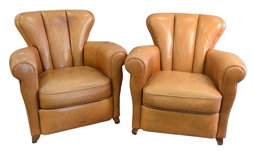 PAIR OF LEATHER UPHOLSTERED EASY