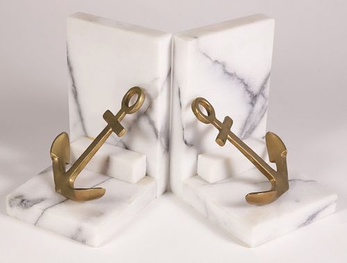 PAIR OF VINTAGE MARBLE AND BRASS
