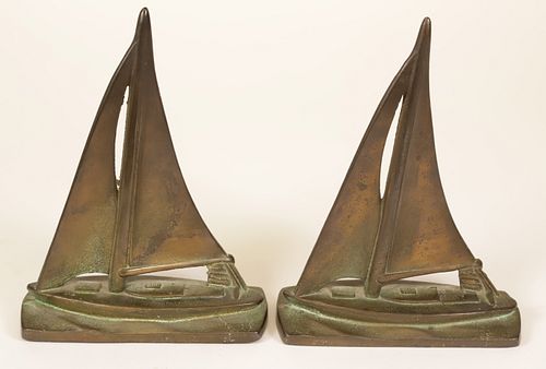 PAIR OF VINTAGE BRASS SAILBOAT