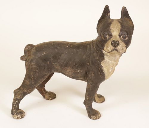 VINTAGE CAST IRON PAINTED BOSTON TERRIER