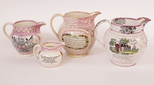 THREE ENGLISH SUNDERLAND PINK LUSTRE 37c2fd