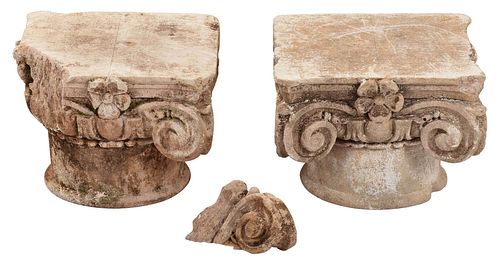 PAIR CAST STONE CAPITALS20th century,