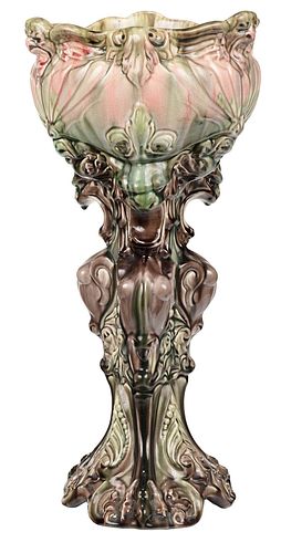 ART NOUVEAU POTTERY PEDESTAL PLANTERearly