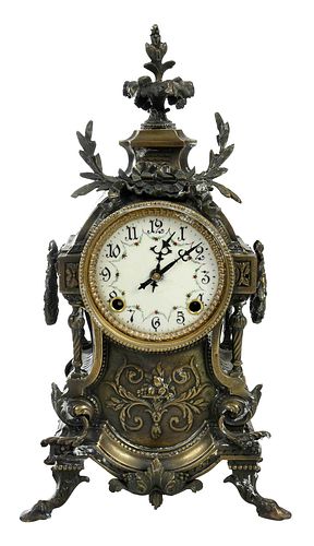 FRENCH GILT BRONZE MANTEL CLOCK19th/early