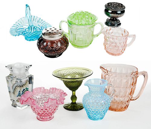 11 ASSORTED COLORED GLASS AND METAL