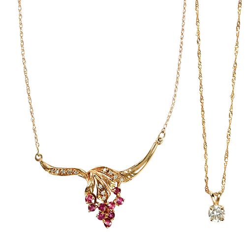 TWO GOLD AND GEMSTONE NECKLACESdiamond