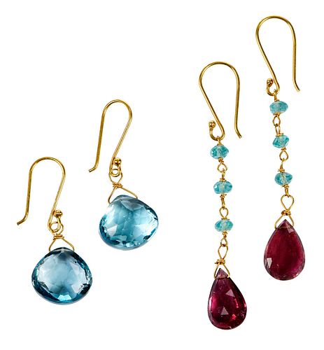 TWO PAIRS 18KT. GEMSTONE EARRINGSone