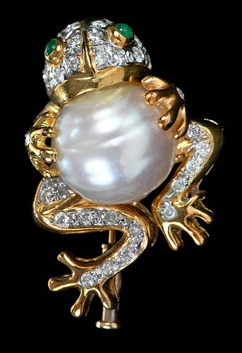 18KT GEMSTONE FROG BROOCHone baroque 37c4e7