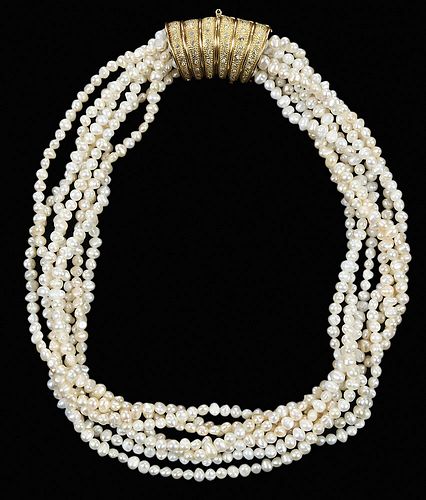 18KT PEARL AND DIAMOND NECKLACEmulti strand 37c4f5