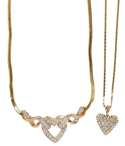 TWO 14KT. DIAMOND NECKLACESheart