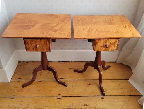 PAIR OF TIGER MAPLE ONE DRAWER