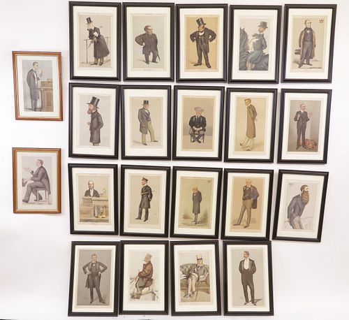 TWENTY-ONE ANTIQUE VANITY FAIR LITHOGRAPHS