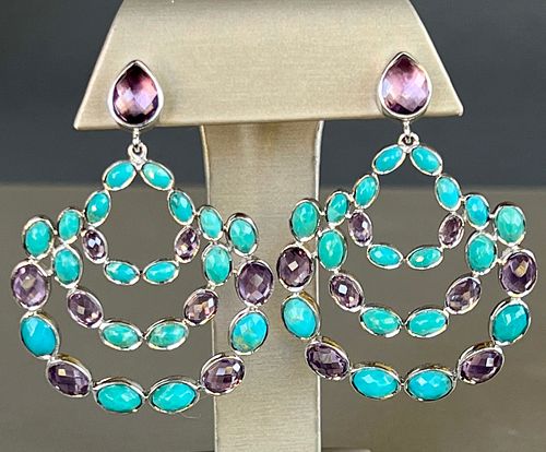 PAIR OF FACETED AMETHYST AND TURQUOISE 37c581