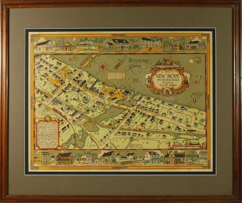 TONY SARG MAP OF NEW HOPE, PENNSYLVANIA,