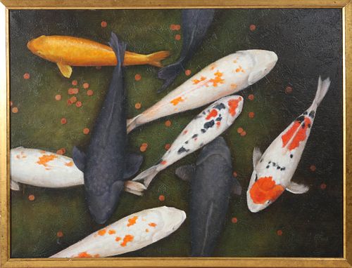 H FUNCK OIL ON CANVAS NINE KOI 37c5b1