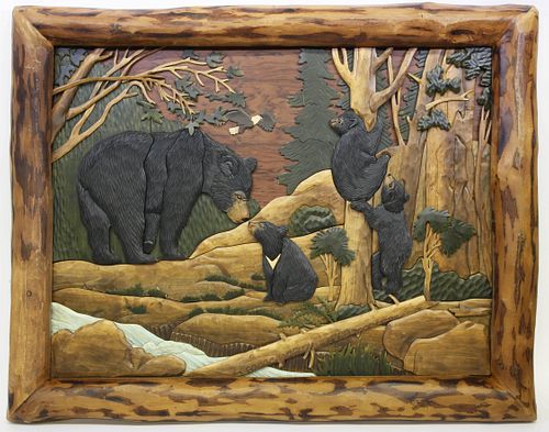 NATURALISTIC CARVED WOOD PICTURE 37c648