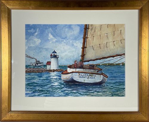 JOHN HUTCHINSON WATERCOLOR CATBOAT