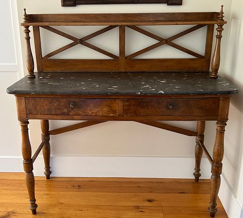 FRENCH FRUITWOOD SERVER WITH BLACK FOSSIL