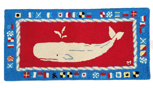 SPOUTING WHALE HOOKED RUG WITH
