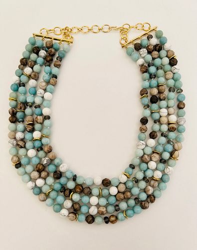 FIVE-STRAND 8.5MM JASPER, AMAZONITE