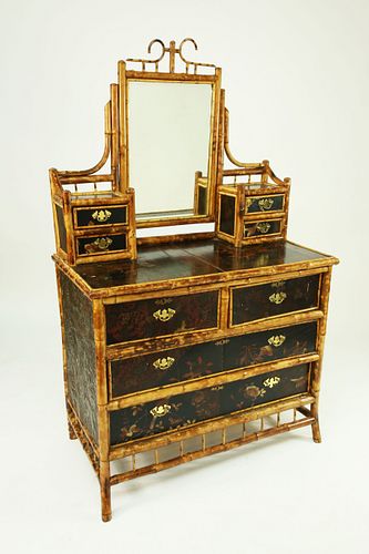 ANTIQUE BAMBOO AND LACQUERED CHEST