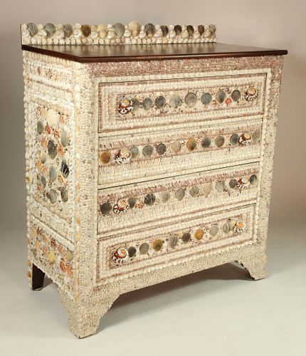 SEASHELL ENCRUSTED CHEST OF DRAWERS,