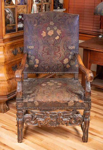 18TH CENTURY TOOLED LEATHER CHAIR19th 37c888