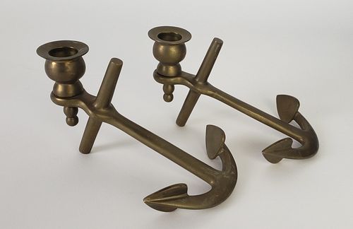 PAIR OF VINTAGE BRASS FIGURAL ANCHOR