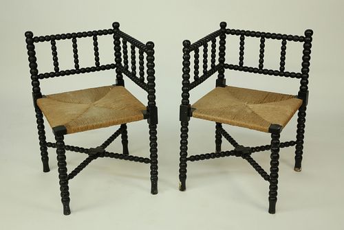 PAIR OF ANTIQUE SPOOL RUSH SEAT