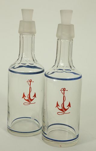 PAIR OF RED ANCHOR DECORATED GLASS