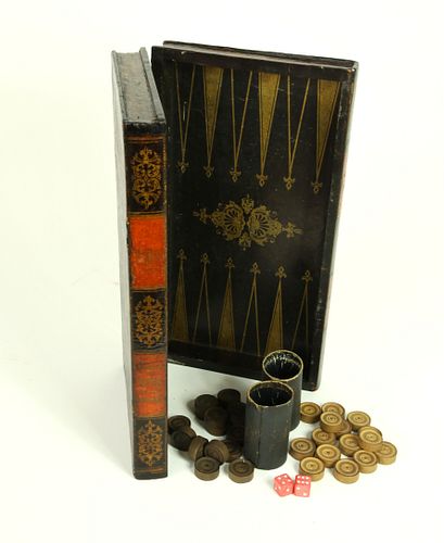 ANTIQUE LEATHER BOUND BOOK GAME 37c93a