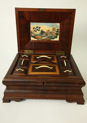 MAHOGANY SEWING BOX, 19TH CENTURYMahogany